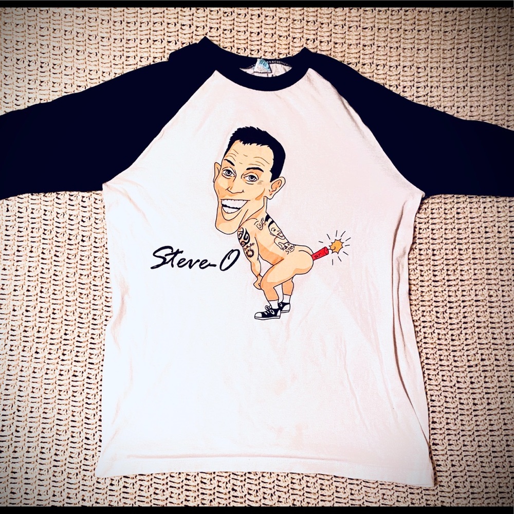 Signed Steve-O Fire cracker baseball Tee